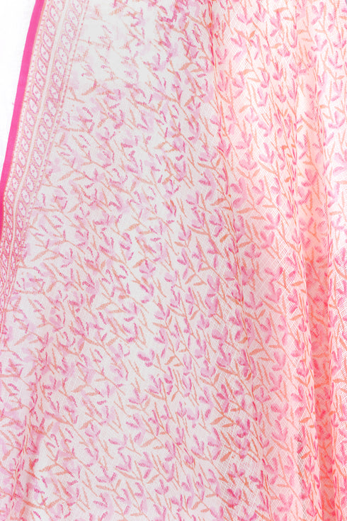 Kota Doria Dupatta In Floral Block Print